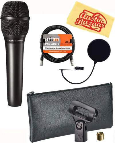 Vista 15 de Audio-Technica AT2005USB - Paquete de micrófono dinámico cardioide USB/XLR con filtro pop, cable XLR y paño de pulido de Austin Bazaar