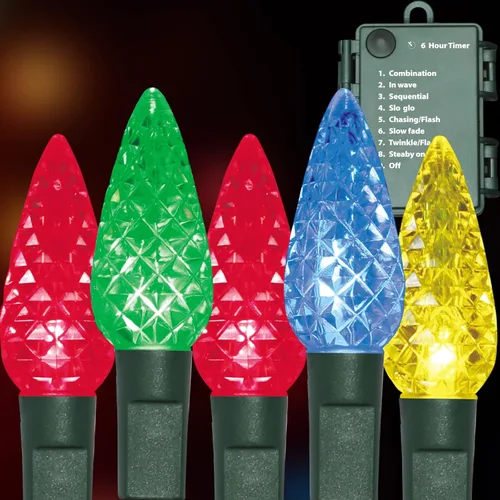 Vista 8 de 50 luces LED C6, alambre verde, estuche de batería impermeable, funciones múltiples, temporizador, blanco frío