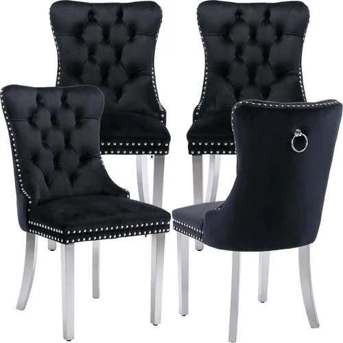 Vista 20 de Juego de 2 Sillas de Comedor Modernas de Mediados de Siglo, Tapizadas en Terciopelo Beige con Respaldo Acolchado, Sillas de Cocina y Comedor, Patas