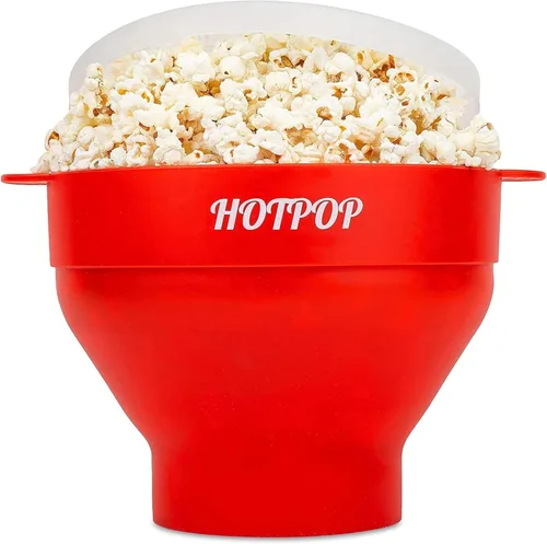 Vista 23 de El Hotpop Original - Palomitero para microondas, Popcorn, contenedor de silicona para hacer palomitas de maíz, cuenco plegable sin BPA y apto