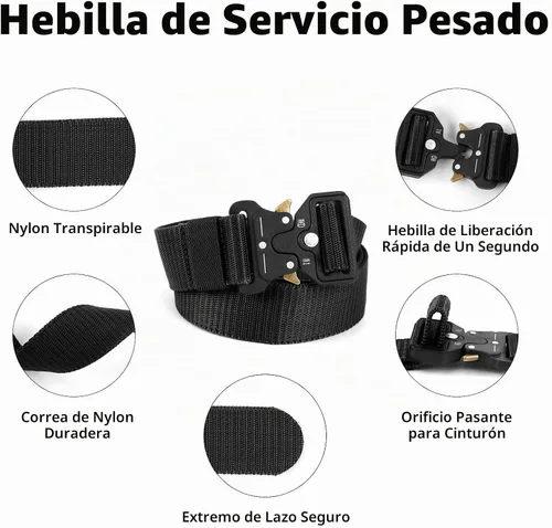Vista 3 de Cinturón táctico con hebilla de liberación rápida de alta resistencia para hombre de 1.5 pulgadas, cinturón de trabajo de nailon Negro
