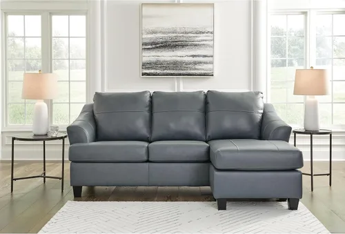 Vista 8 de Signature Design by Ashley Genoa - Sofá modular de cuero moderno con diván, color azul