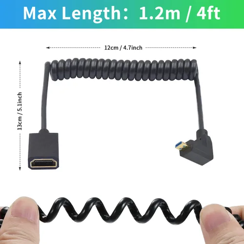 Vista 5 de Duttek Cable de extensión HDMI a Micro HDMI de 90 grados de 8K, 48 Gbps, 8 K a 60 Hz, ángulo descendente micro HDMI macho a HDMI hembra cable