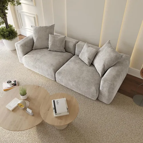 Vista 50 de WJShome Cloud Couch Sofá Seccional Modular, Sofá en Forma de L de 102 pulgadas con Otomana, Sofá de Pana Beige de 3 Asientos, Sofá Seccional