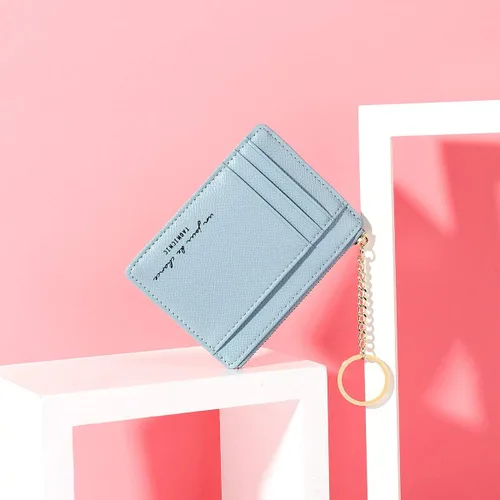 Vista 4 de BAG WIZARD Billeteras minimalistas delgadas para hombres y mujeres RFID para tarjetas de crédito, cartera con 8 ranuras para tarjetas con llavero