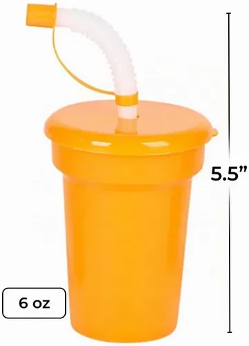 Vista 2 de Vasos con pajilla de neon, 12 por pedido.