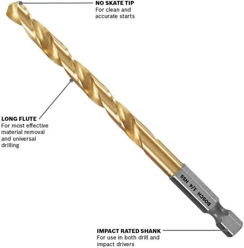 Vista 2 de Bosch TI2159IM - Broca recubierta de nitruro de titanio Impact Tough™ de 1/2 pulgada