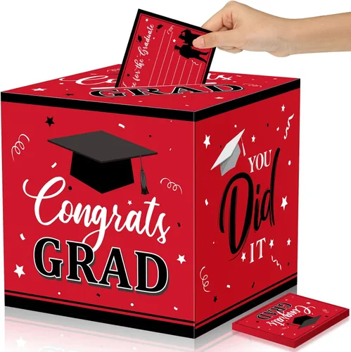 Vista 8 de Nezyo Caja para tarjetas de graduación con 30 tarjetas de consejo, caja de tarjetas de regalo de felicitaciones para clase de 2026, caja