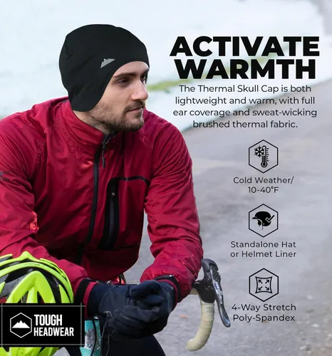 Vista 2 de Tough Headwear Gorras térmicas para casco para hombre, para invierno, gorra de casco y gorras de ciclismo para correr, esquiar, deportes de invierno