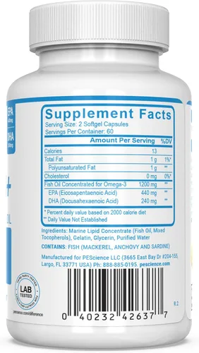 Vista 2 de PEScience Omega 3+, 120 geles blandos, suplemento de aceite de pescado EPA y DHA