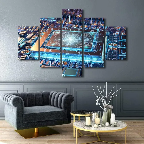 Vista 26 de TUMOVO Arte de pared para oficina C, almacenamiento, imágenes, impresión en lienzo, placa de circuito, tecnología de decoración del hogar, arte