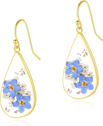 Vista 28 de Forget-Me-Not and Queen Anne's Lace Pressed Wildflower Earrings Pressed Flower Earrings Handmade Drop and Dangle Earrings Gift for Woman