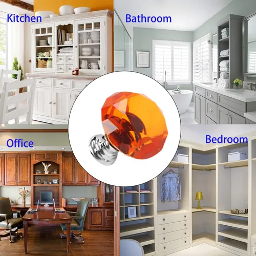 Vista 4 de Paquete de 11 tiradores de cajón de cristal coloridos, tiradores de alacena de vidrio de 30mm con forma de diamante para armario, cocina, baño