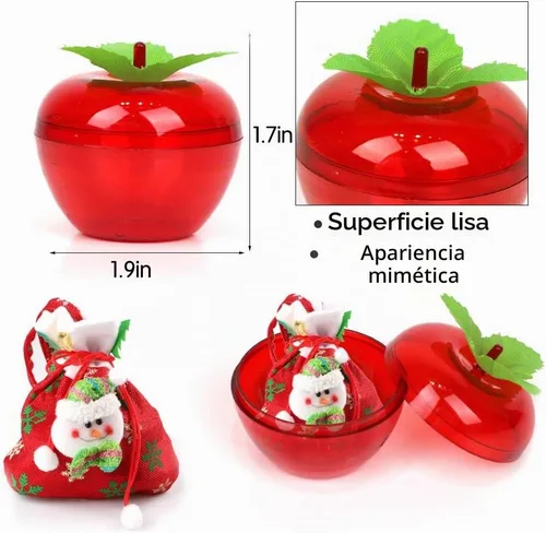 Vista 2 de Paquete de 20 recipientes de manzana, Navidad, boda, fiesta, juguete, relleno de plástico, manzanas, árbol de Navidad, decoraciones de Navidad