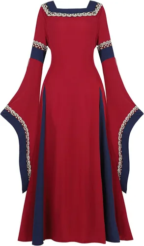 Vista 11 de Haorugut Disfraz medieval renacentista para mujer, vestido retro para cosplay 6508negro y blanco
