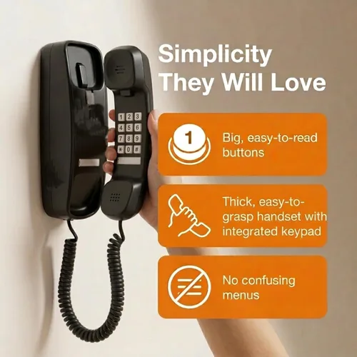 Vista 7 de iSoHo - Teléfono con cable de botón grande para personas mayores, teléfono fijo fácil de usar con teclado iluminado, auricular ergonómico y sin Negro