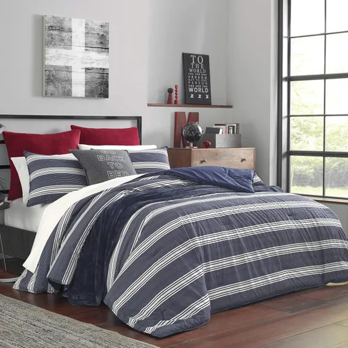 Vista 13 de Nautica - Juego de edredón King, ropa de cama reversible de algodón con fundas a juego y bolsa de lavandería reutilizable, peso medio, certificado