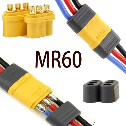 Vista 2 de 5 pares Amass MR60 conector hembra macho 3.5 bala conector RC batería enchufes con funda para motor ESC conexión 15CM14AWG