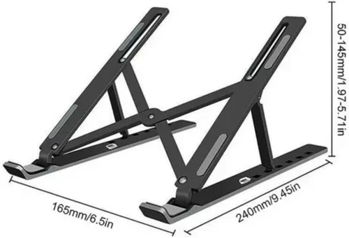 Vista 2 de Adjustable Foldable Aluminum Laptop Stand for 8–16 Inch Laptops, 7-Level Portable Notebook Riser, Black