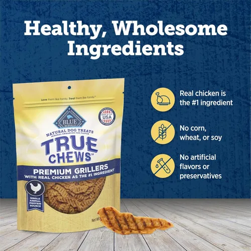 Vista 7 de Blue Buffalo True Chews Premium Grillers Golosinas Naturales para Perros, Pollo, Bolsa de 12 onzas