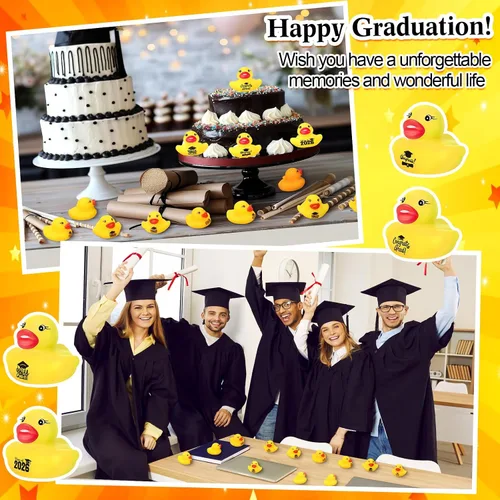 Vista 4 de MiniInflat 100 patos de goma de graduación de clase 2026 a granel 2026 Congrats Grad, varios patos de goma para graduación, juguetes de pato