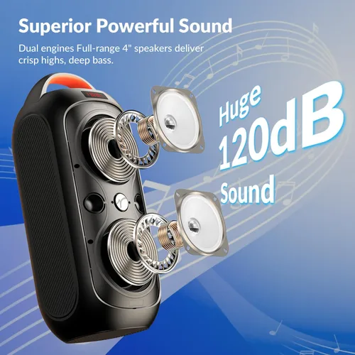 Vista 2 de Altavoces Bluetooth inalámbricos: sonido fuerte de 120 dB, 8 luces LED dinámicas, 5 modos RGB, Bluetooth 5.3, entrada TWS/USB/TF/AUX/FM/Mic, mango