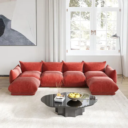 Vista 31 de WJShome - Sofá seccional modular, sofá de chenilla de 264 cm de lana minimalista, sofá convertible de 3 plazas, sofá de sala de estar ancho