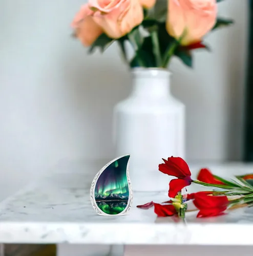 Vista 8 de Aurora Borealis - Urna de cremación en forma de lágrima para cenizas humanas de adultos hombres y mujeres, urna decorativa funeraria de Aurora