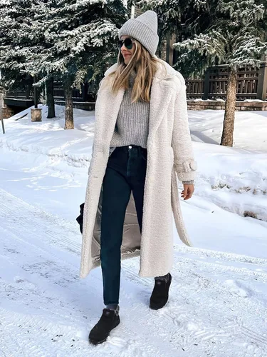 Vista 2 de SHIBEVER Botas de nieve de invierno para mujer botas de tobillo con forro de piel cálida negra y cómodas e impermeables para exteriores