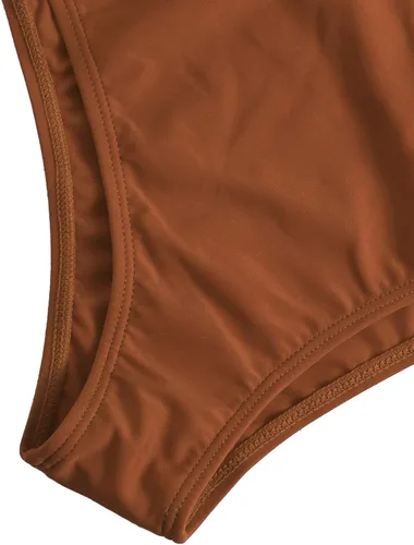 Vista 5 de SweatyRocks - Bikinis con cuello redondo y talle alto para mujer, de colores lisos