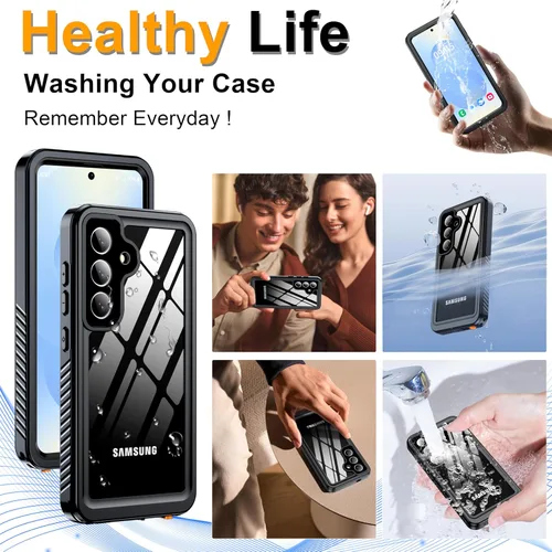 Vista 6 de GOLDJU - Funda impermeable para Samsung Galaxy S25, IP68, color negro y transparente Dustproof Case with Built-in Screen Protector, Full Body