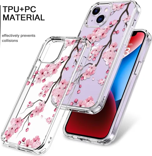 Vista 3 de bicol Funda para iPhone 14 Plus con Protector de Pantalla y Lente de Cámara - Diseños Florales de Moda para Mujeres y Niñas - Funda Transparente