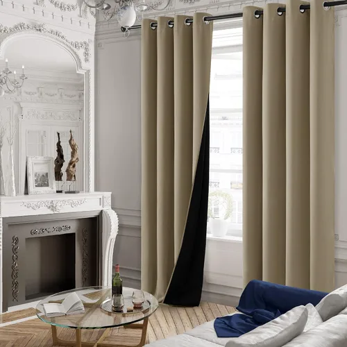 Vista 173 de Deconovo Cortinas opacas 100% con forro negro, cortinas con ojales aisladas térmicamente que reducen el ruido, doble capa para oscurecer