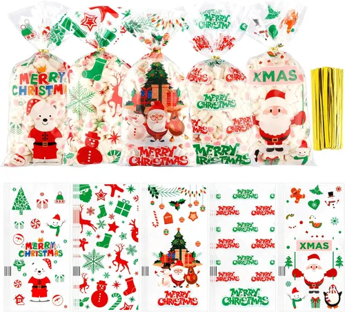 Vista 8 de Bolsas de dulces de San Valentín, 200 piezas de bolsas de celofán de San Valentín, bolsas de plástico transparente rojo para dulces, galletas