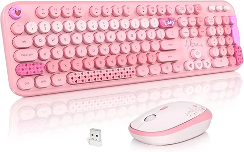 Vista 9 de Atelus Combo de teclado inalámbrico y ratón, máquina de escribir de tamaño completo con teclado numérico y mouse conectado USB 2 en 1 para PC