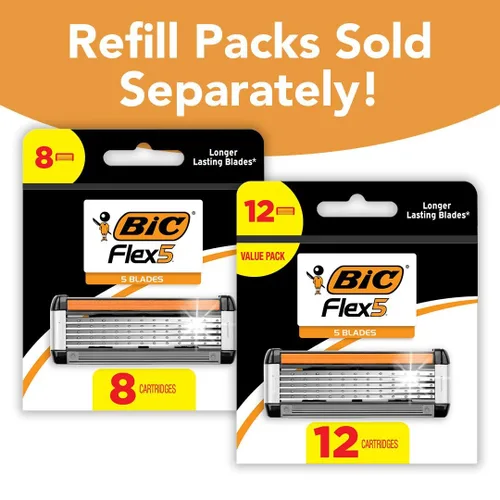 Vista 2 de BIC Flex 5 - Maquinillas de afeitar recargables de 5 cuchillas para hombre, cuidado personal navideño para un afeitado suave, 1 mango y 12