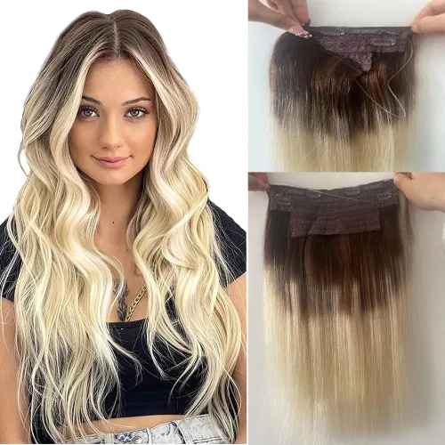 Vista 17 de Extensiones de cabello con alambre negro, extensiones de cabello balayage, extensiones de cabello con alambre de cabello humano, 14 pulgadas 70 g