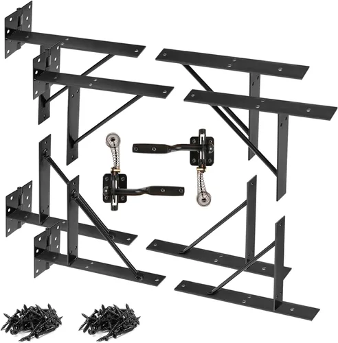 Vista 8 de Mofeez Kit de soporte de esquina sin hundimiento para puertas de cobertizo, puertas de entrada, puertas de corral, ventanas de madera (2 juegos)