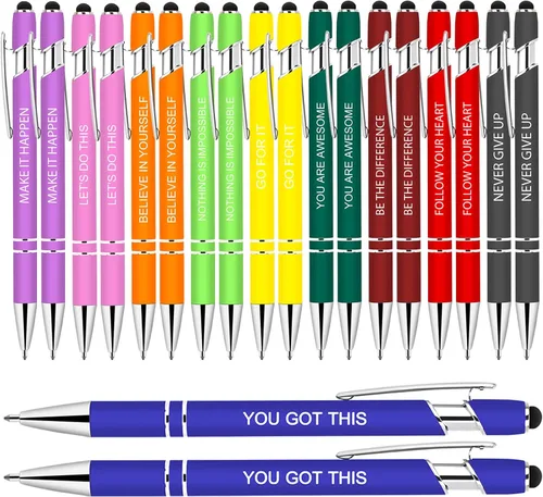 Vista 10 de 10 piezas de bolígrafos inspiradores - Bolígrafos de tinta de bola en masa con punta de lápiz óptico, citas motivacionales, regalos para la escuela