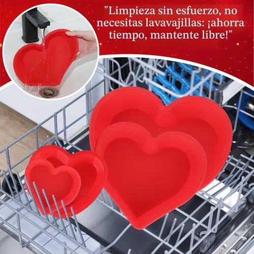 Vista 6 de 4 moldes de silicona para pasteles de corazón, moldes antiadherentes para aniversario, cumpleaños, aperitivos, cupcakes