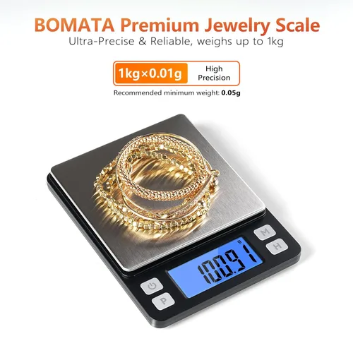 Vista 2 de BOMATA - Báscula de joyería de alta precisión de 0.00 oz, escala digital de gramos, color negro Small & Portable Design with Hold, Tare & Counting