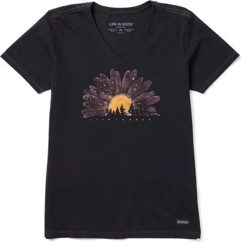 Vista 2 de Life is Good Camiseta con cuello en V para mujer, diseño de girasol francés