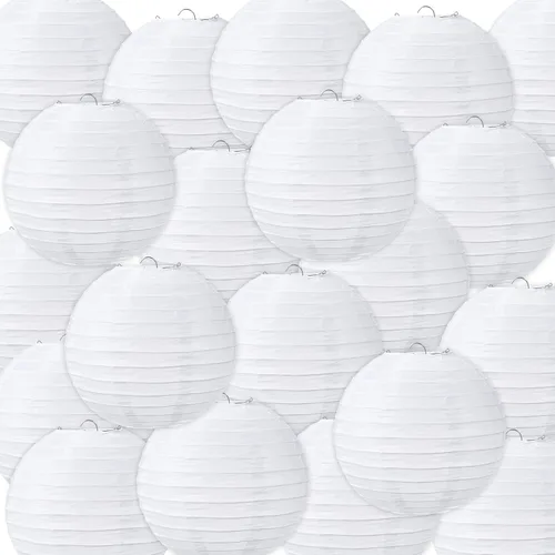 Vista 16 de Treela Faroles de papel japoneses chinos blancos decorativos colgantes redondos de papel para decoración de bodas, fiestas de cumpleaños