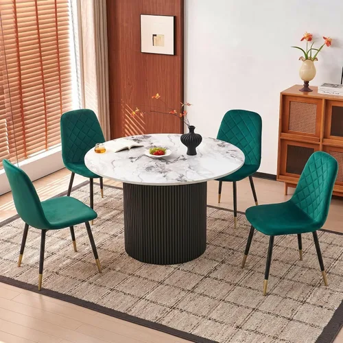 Vista 25 de Juego de 2 sillas de comedor de terciopelo azul marino, sillas tapizadas de cocina y comedor con patas de metal, sillas decorativas modernas