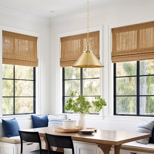 Vista 7 de Kira Home Romine - Lámpara colgante moderna dorada de 12 pulgadas con pantalla de metal en forma de cono, luz colgante dorada de mediados de siglo