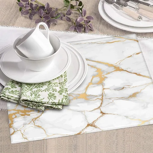 Vista 2 de Tapete de secado de platos de mármol blanco dorado para encimera de cocina, absorbente de 16 x 18 pulgadas, placa de microfibra de vidrio