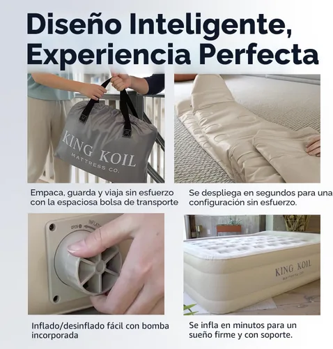 Vista 7 de King Koil Colchón de Aire Individual de Lujo con Bomba de Alta Velocidad Integrada para Acampar, Hogar e Invitados - Colchón Inflable Elevado