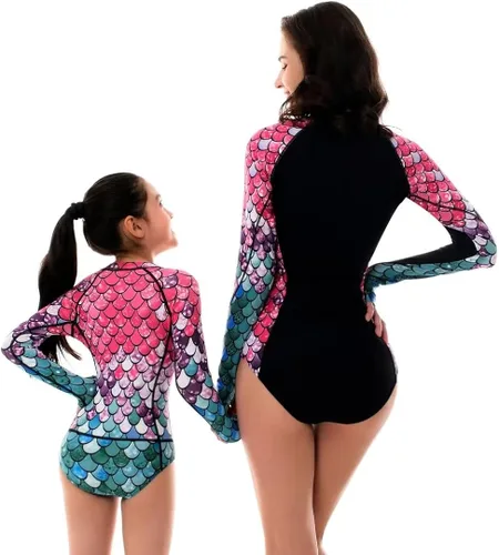 Vista 4 de YOLIPULI Traje de baño para madre e hija, traje de baño familiar a juego para mujer con camiseta de protección para niñas