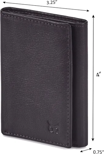 Vista 4 de Cartera de piel auténtica con triple pliegue para hombre, bolsillo frontal delgado, tarjeta de bloqueo RFID