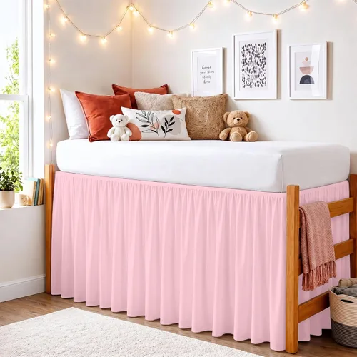 Vista 76 de Dorm Ruffle Twin XL 28" Drop Extra Long BedSkirt, Premium Brushed Microfiber Tailored Drop, Put On Elastic Long Dust Ruffle, Split Corner, Bedroom